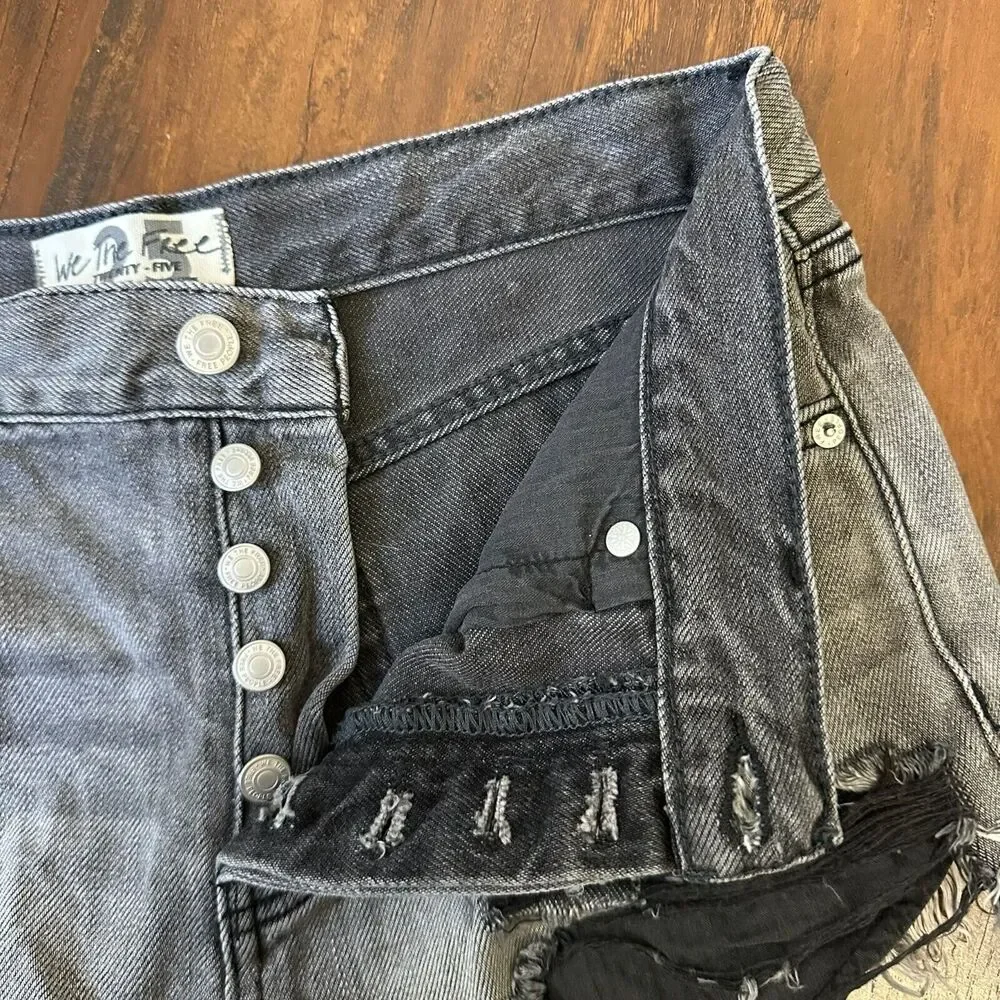 WE THE FREE Good Vibration Cut-Off Jean Shorts Gray Distressed